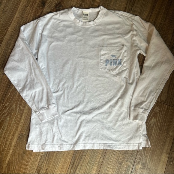 PINK Victoria's Secret Tops - PINK Victoria's Secret White Long Sleeve pocket Tee Women’s M